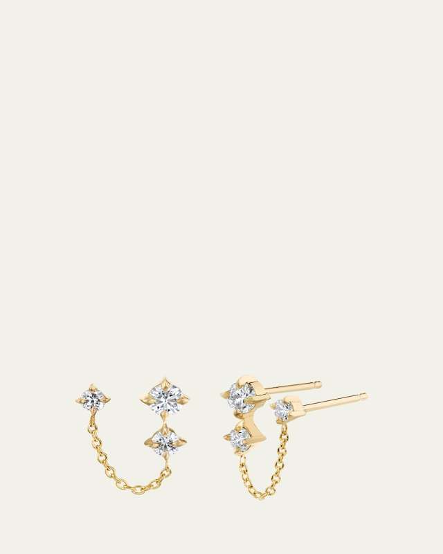 Wave Double-Piercing 3 Diamond Stud Earring, Single